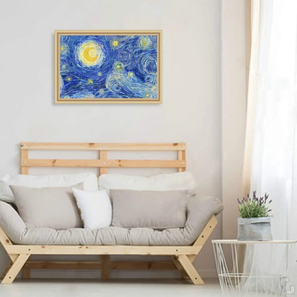 Wellsay Starry Night Sky Swirly Cloud Stars Glowing Moon Van Gogh Style Print Jigsaw Puzzles 1000 Pieces Puzzle for Adults Kids DIY Gift