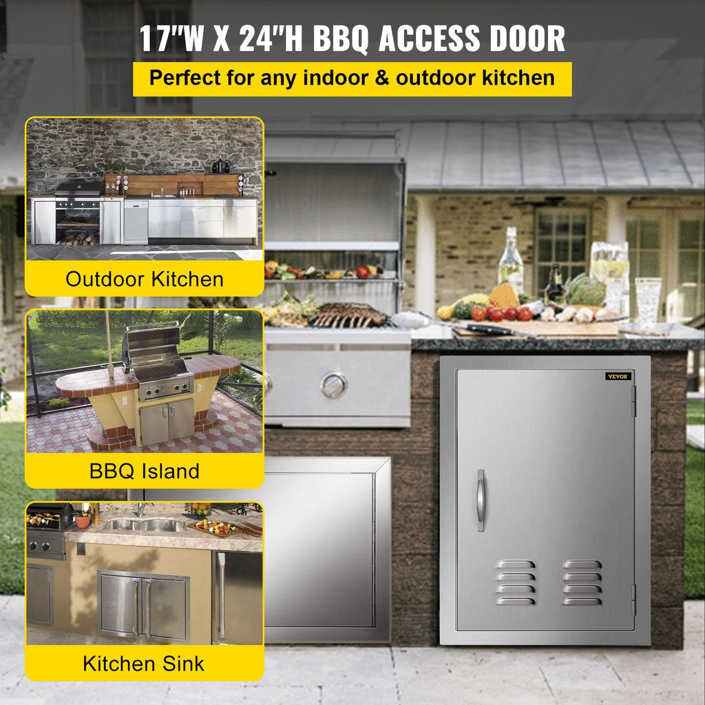 BBQ Access Door 17x24 inch Stainless Steel Single Vertical Island Door with Vents for Storage