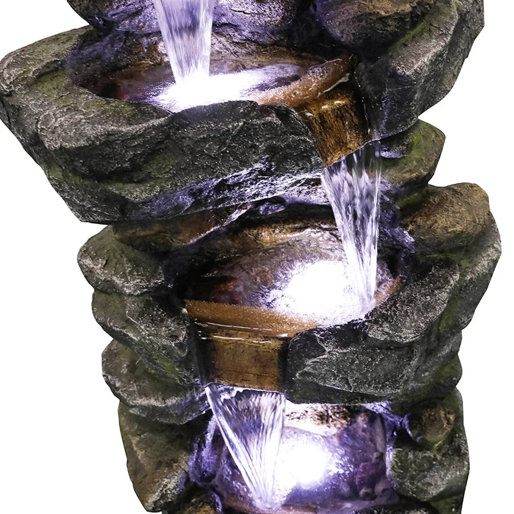 Kmowoo 40inches High Stacked Simulated Rock Fluid Fountain with LED Lights