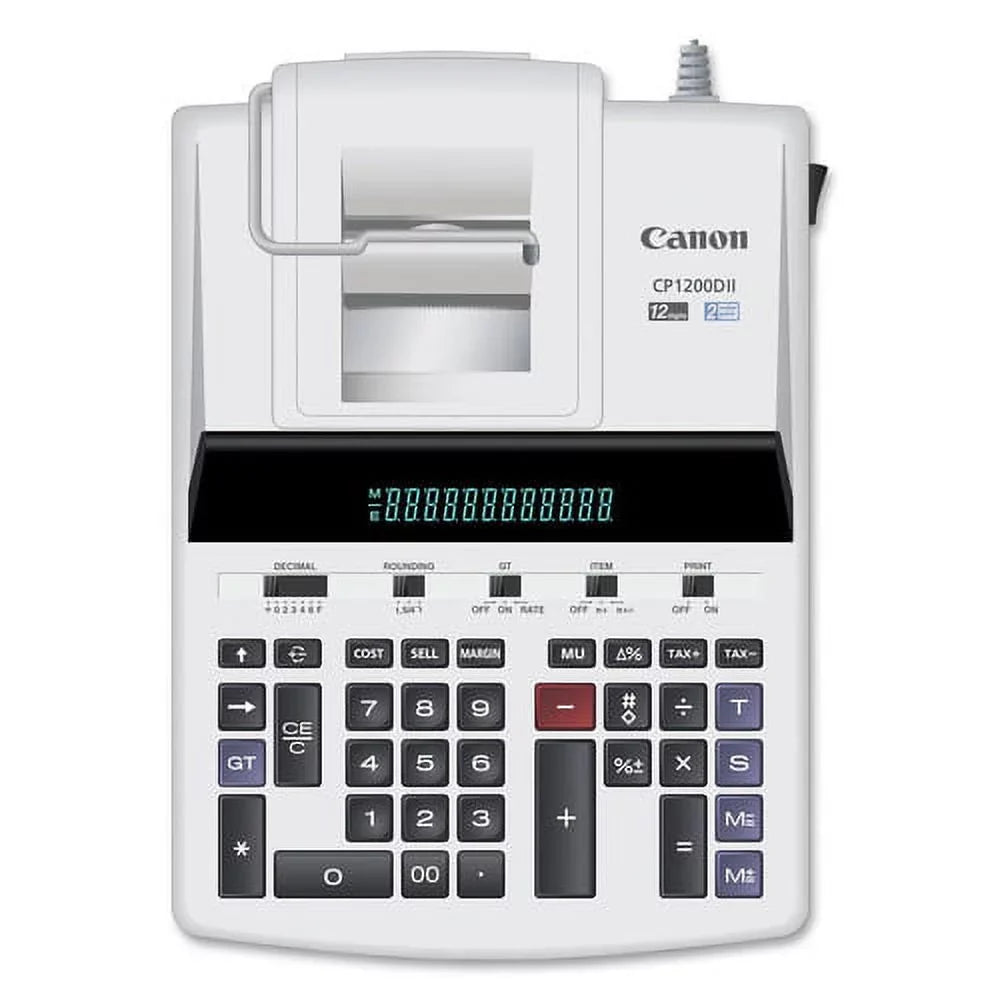 Canon CP1200DII 12-Digit Commercial Desktop Printing Calculator; BK/RD Print; 4.3L/Sec