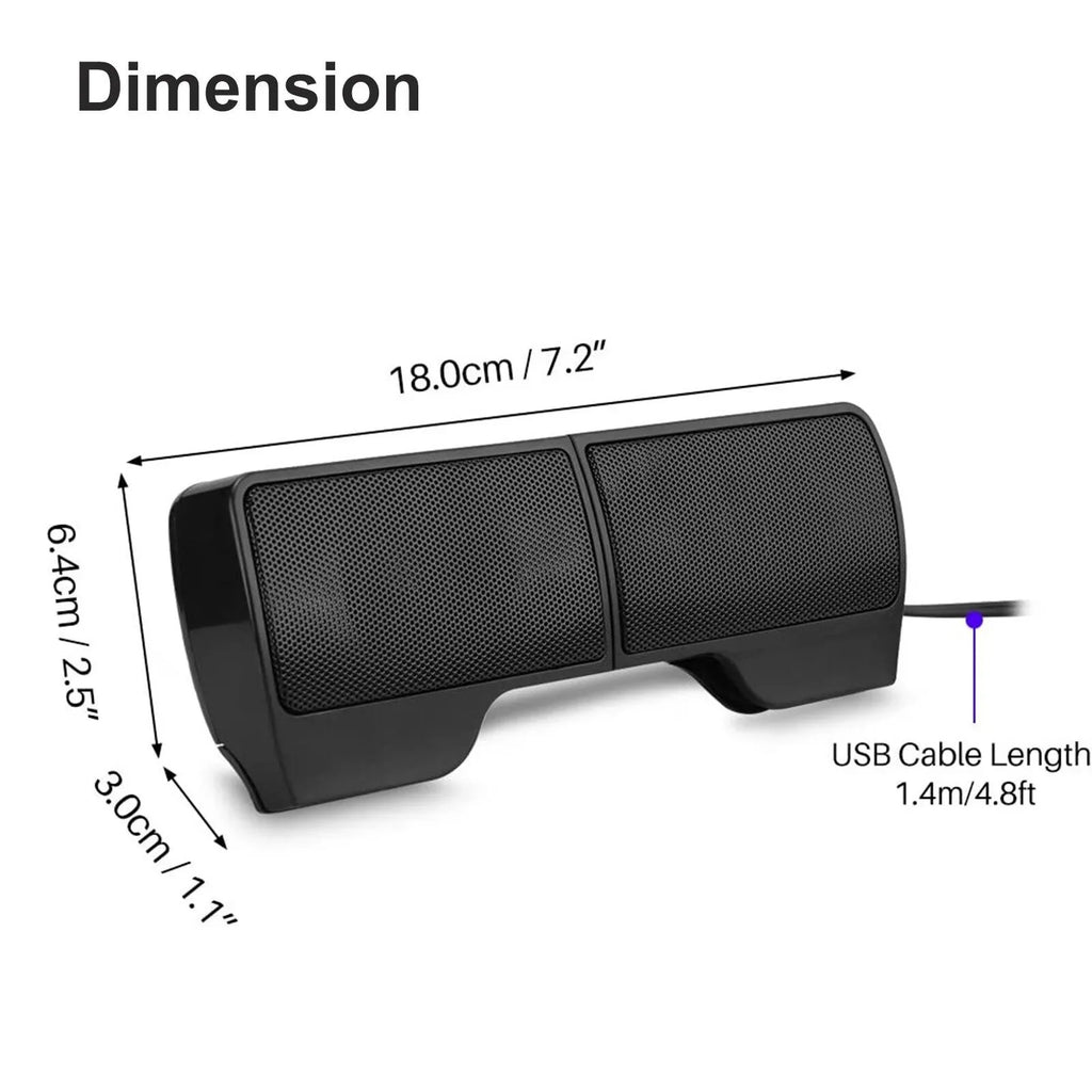Stereo Sound Mini External USB Computer Speakers Notebook Tablet Clip-on Soundbar