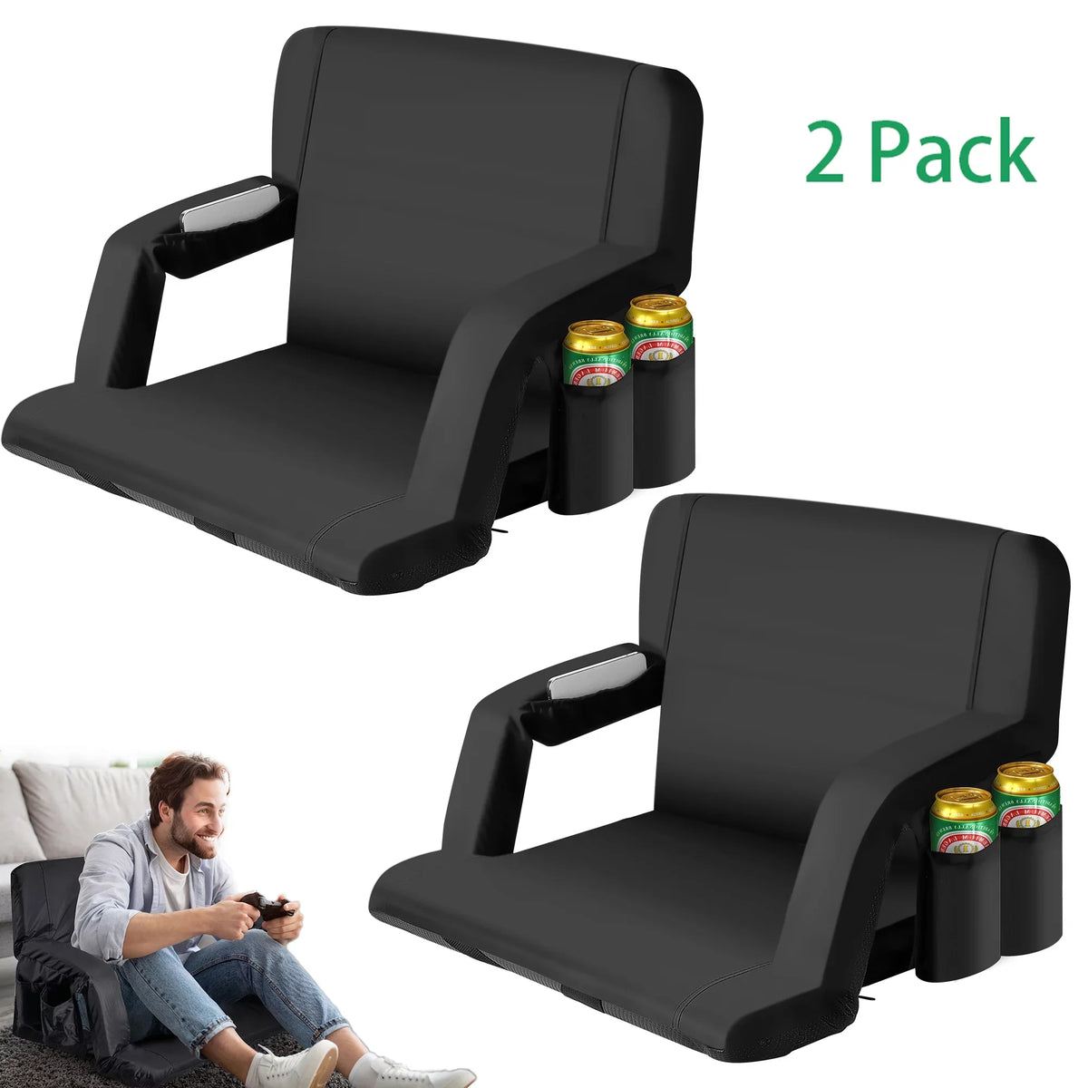 Worcest 2 Pack Wide Folding Stadium Seat, Fluid Thicken Bleacher Chair for Bleachers, Lawns, Backyards for National Women's Soccer Tournament