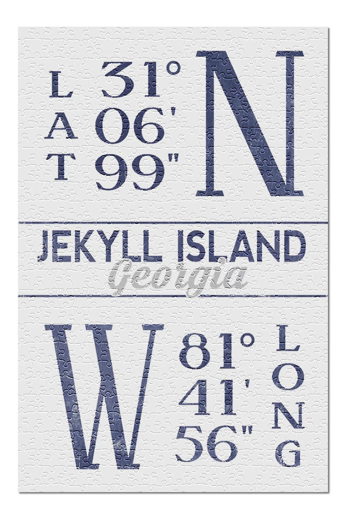 Jekyll Island, Georgia, Latitude and Longitude (Blue) (19x27 inches, Premium 500 Piece Jigsaw Puzzle for Adults and Family, Made in USA)