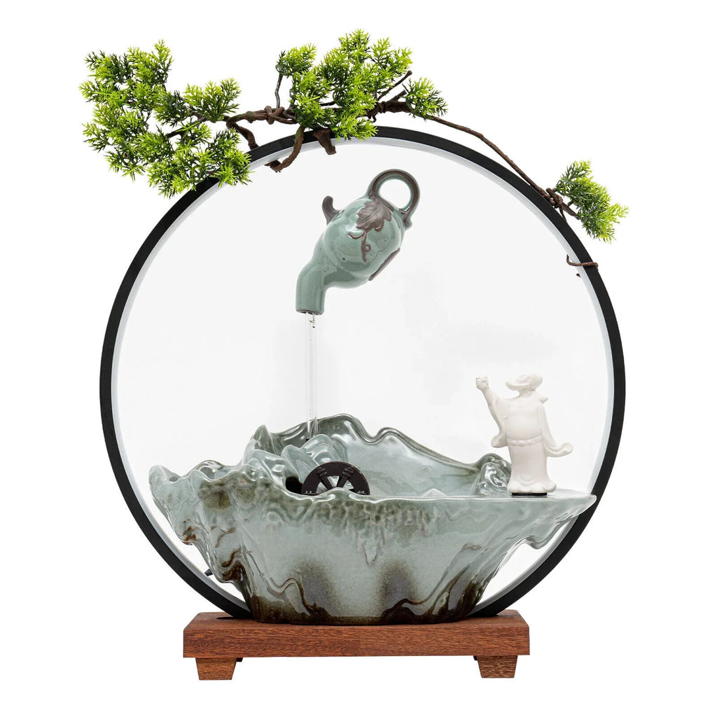 Tabletop Fountain with LED Light and Atomizer Streamfall Zen Meditation Desktop Rockery