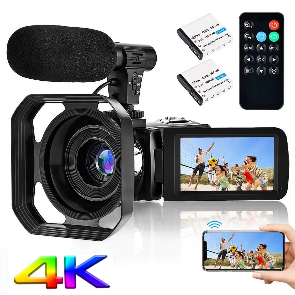 4K Camcorder Vlogging Camera for Youtube Ultra HD 48MP Video Camera with Microphone & Remote Control Wifi Digital Camera 3.0" IPS Touch Monitor