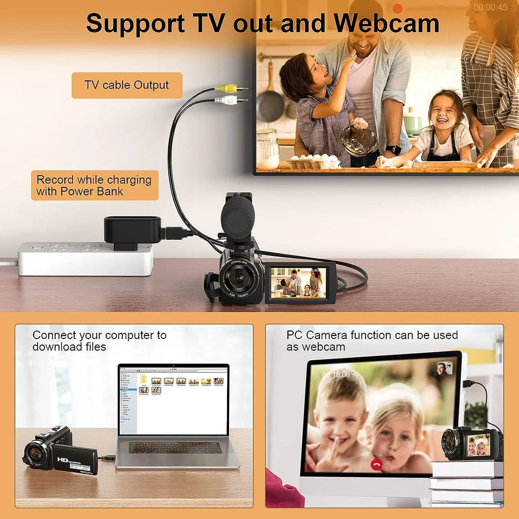 4K Camcorder Vlogging Camera for Youtube Ultra HD 48MP Video Camera with Microphone & Remote Control Wifi Digital Camera 3.0" IPS Touch Monitor
