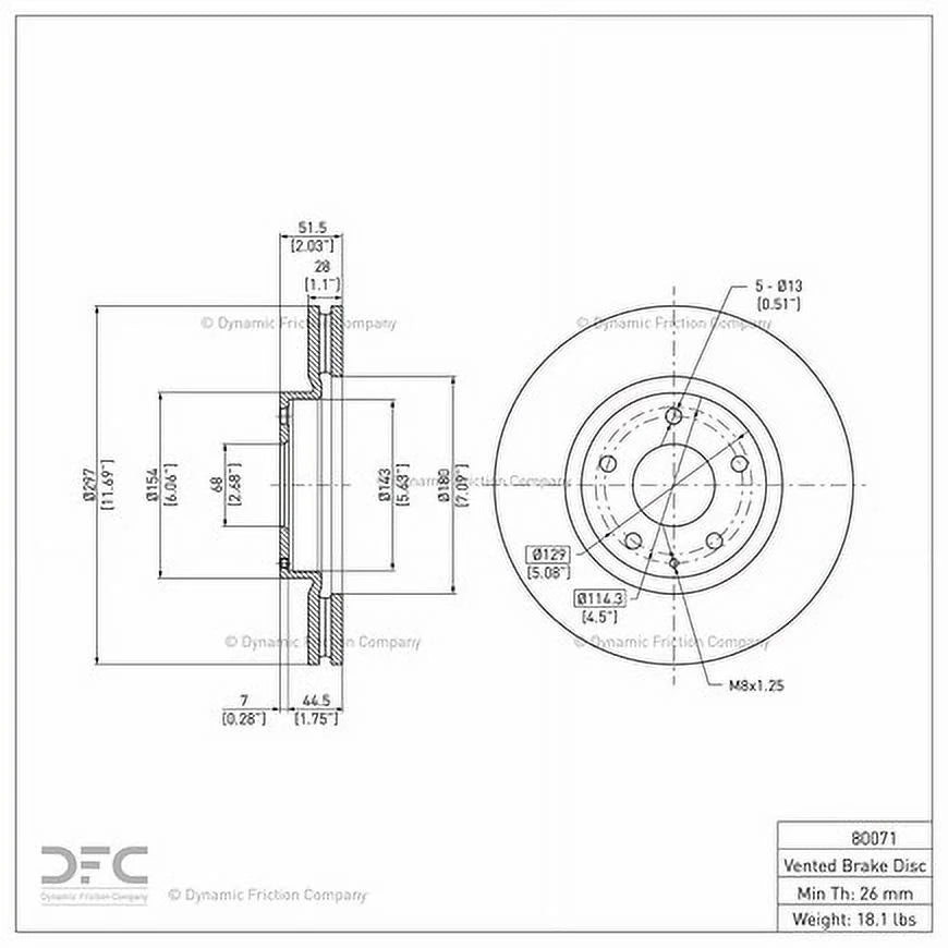 Front Dynamic Friction Company Disc Brake Rotor 600-80071 (1) For 2013-2015 Mazda CX-5; 2014-2015 Mazda 6