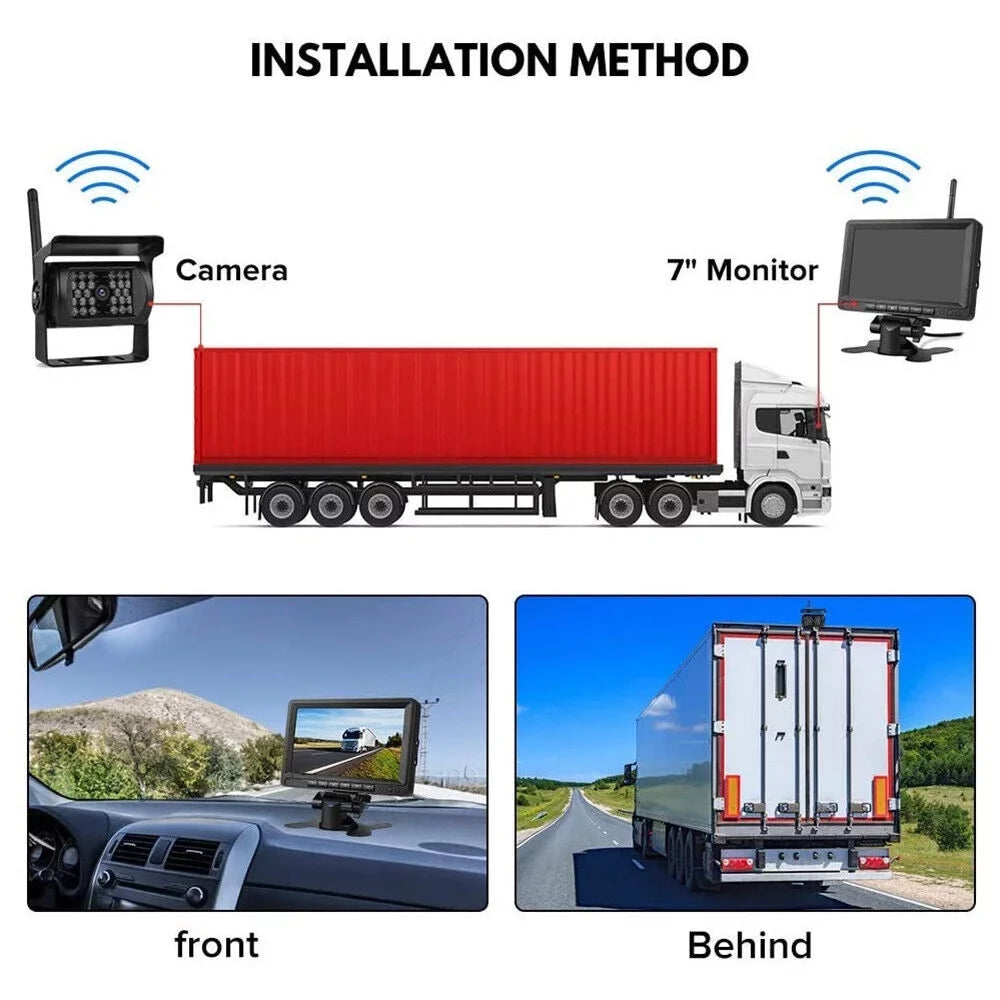 G·PEH Backup Camera Kit with 7" Monitor - Enhance Your Vehicle's Safety with Fluid Night Vision Camera - Ideal for RVs, Buses, Trailers, and Trucks(2 Cameras)