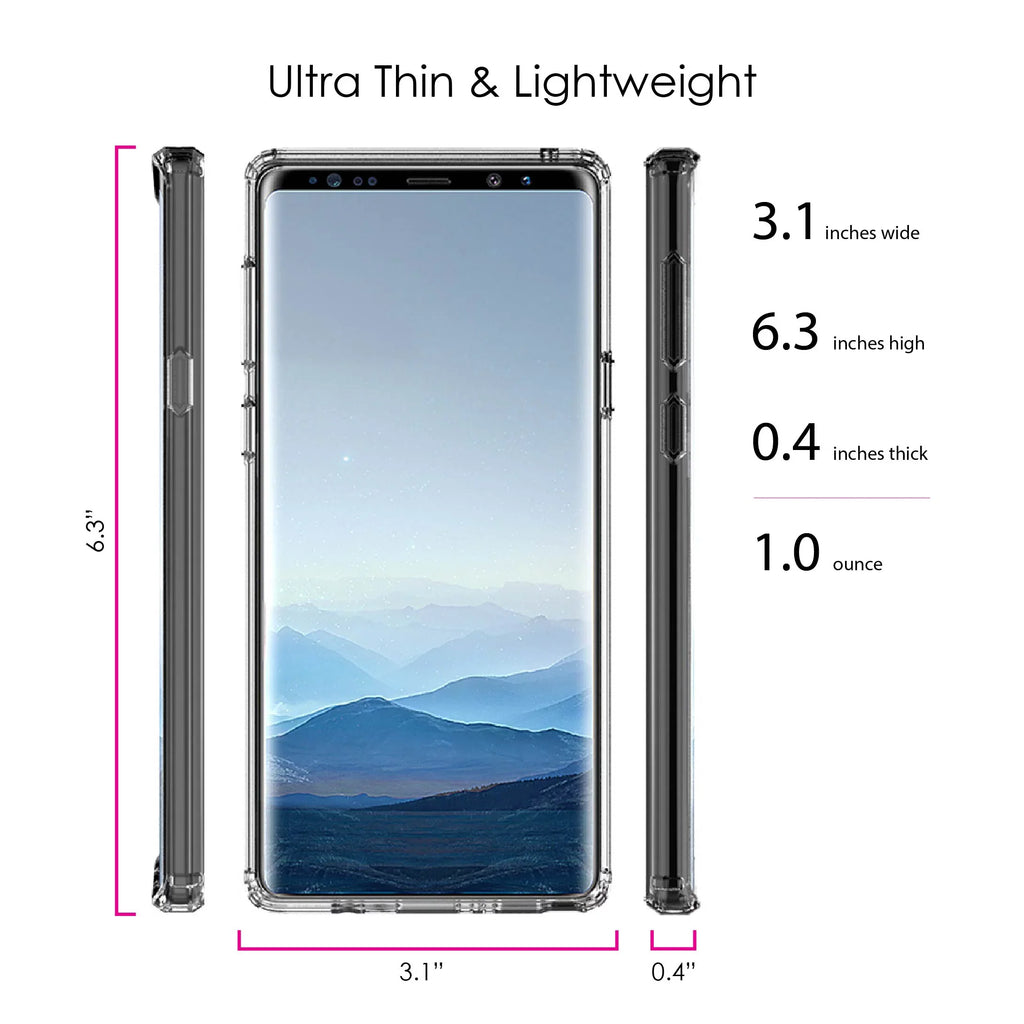 DistinctInk Clear Shockproof Hybrid Case for Galaxy Note 9 - TPU Bumper Acrylic Back Tempered Glass Display Protector - Pink Ribbon Cancer - Faith Over Fear