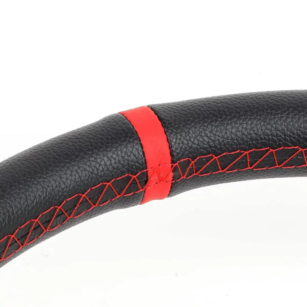 DNA Motoring SW-T520-SL-RD 350mm Silver 6-Bolt Spoke Red Stitched Leather Racing Steering Wheel