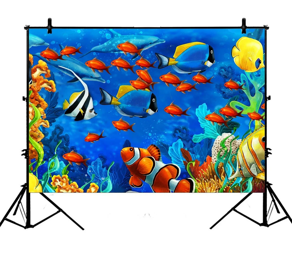 GCKG 7x5ft Sea World Photography Liquid World Ocean Animals Fish Coral Polyester Photography Backdrop Studio Photo Props Background