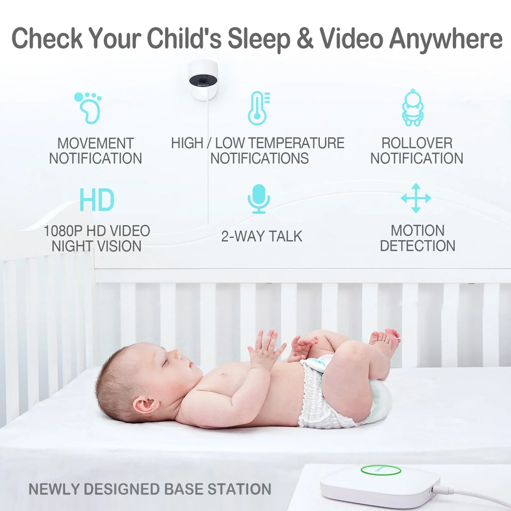Sense-U Smart Baby Monitor 3+Camera; Audio; Video Baby Monitor That Notifies You for No Abdominal Movement; Rollover; High/Low Temperatures; Detected Motion; with Night Vision; 2-Way Talk; Long Range