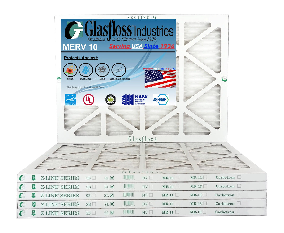 Glasfloss 18x25x1 - MERV 10 -Qty:6 - Furnace Air Filter - Made in USA (Actual Size: 17.5 x 24.5x7/8 inch)