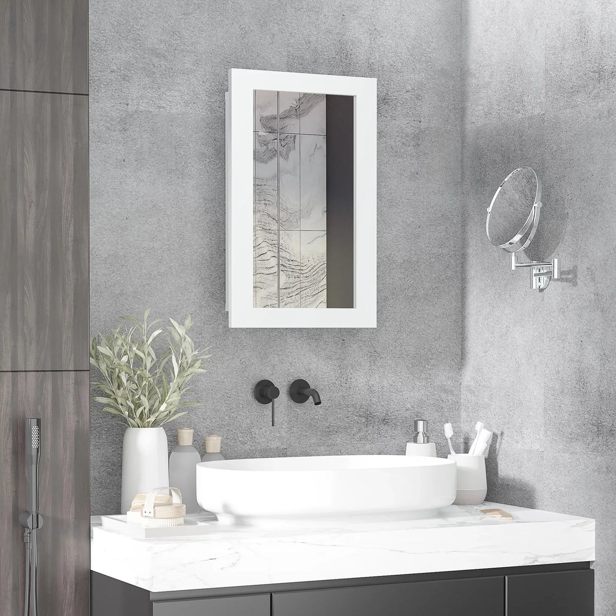 kleankin Bathroom Medicine Cabinet; Wall Mounted Mirror Cabinet; White
