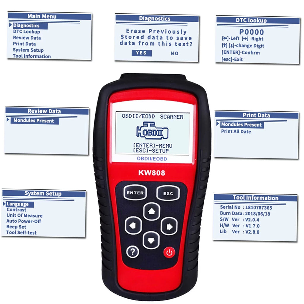 KONNWEI Detection Scanner;Scanner Decoder KW808 Cars Code Scanner EOBD Cars Code Code Auto Scanner Cars Code Auto OBDII / EOBD - / EOBD Cars Auto Scanner Decoder KW808