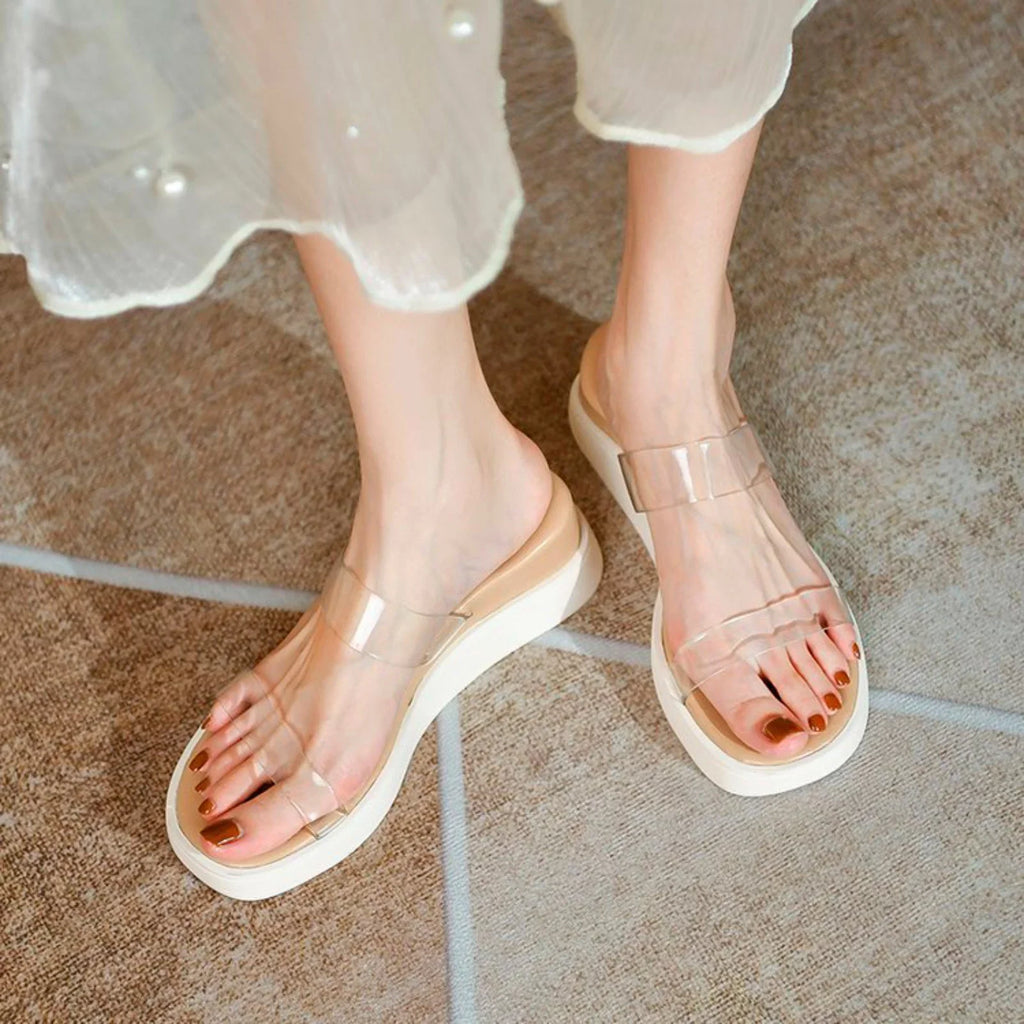 ILJNDTGBE Platform Sandals for Women Ankle Strap Sandals Designer Custom Slippers Heeled Platform Wedge Transparent Rubber Slippers Women Slippers
