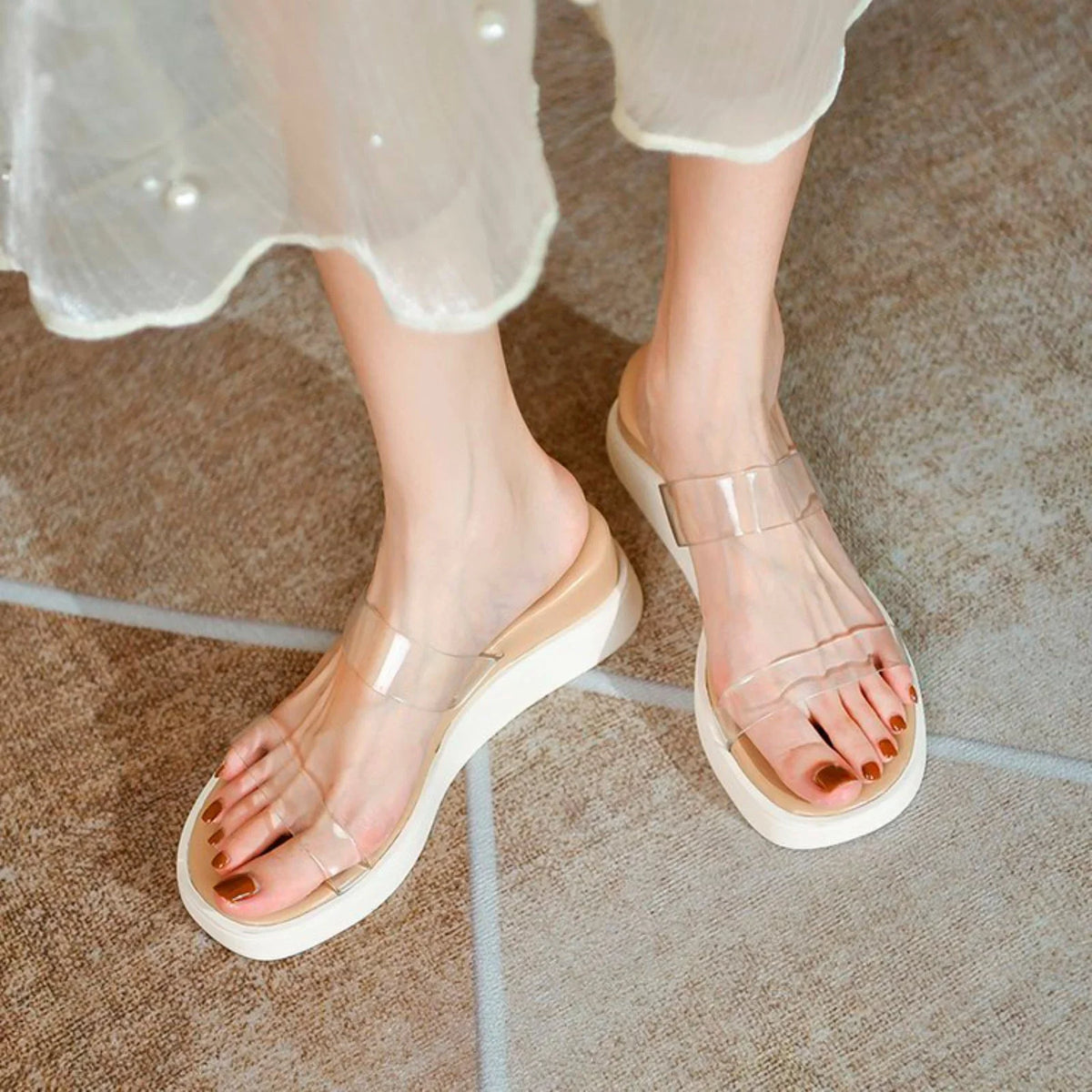 ILJNDTGBE Platform Sandals for Women Ankle Strap Sandals Designer Custom Slippers Heeled Platform Wedge Transparent Rubber Slippers Women Slippers