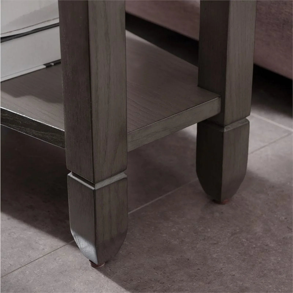 Bowery Hill Wood Wedge Table with Shelf in Smoke Gray/Black Slate