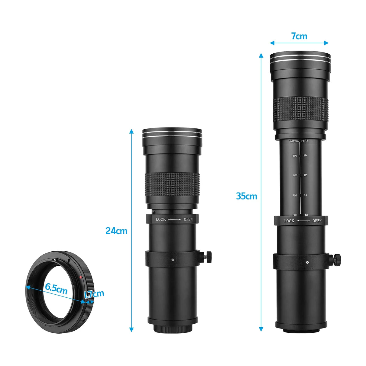 Suzicca Camera MF Super Telephoto Zoom Lens F/8.3-16 420-800mm T Mount with Adapter Ring Universal 1/4 Thread Replacement for EF-Mount Cameras 80D 77D 70D 60D 60Da 50D 7D 6D 5D T7i T7s T6s T6