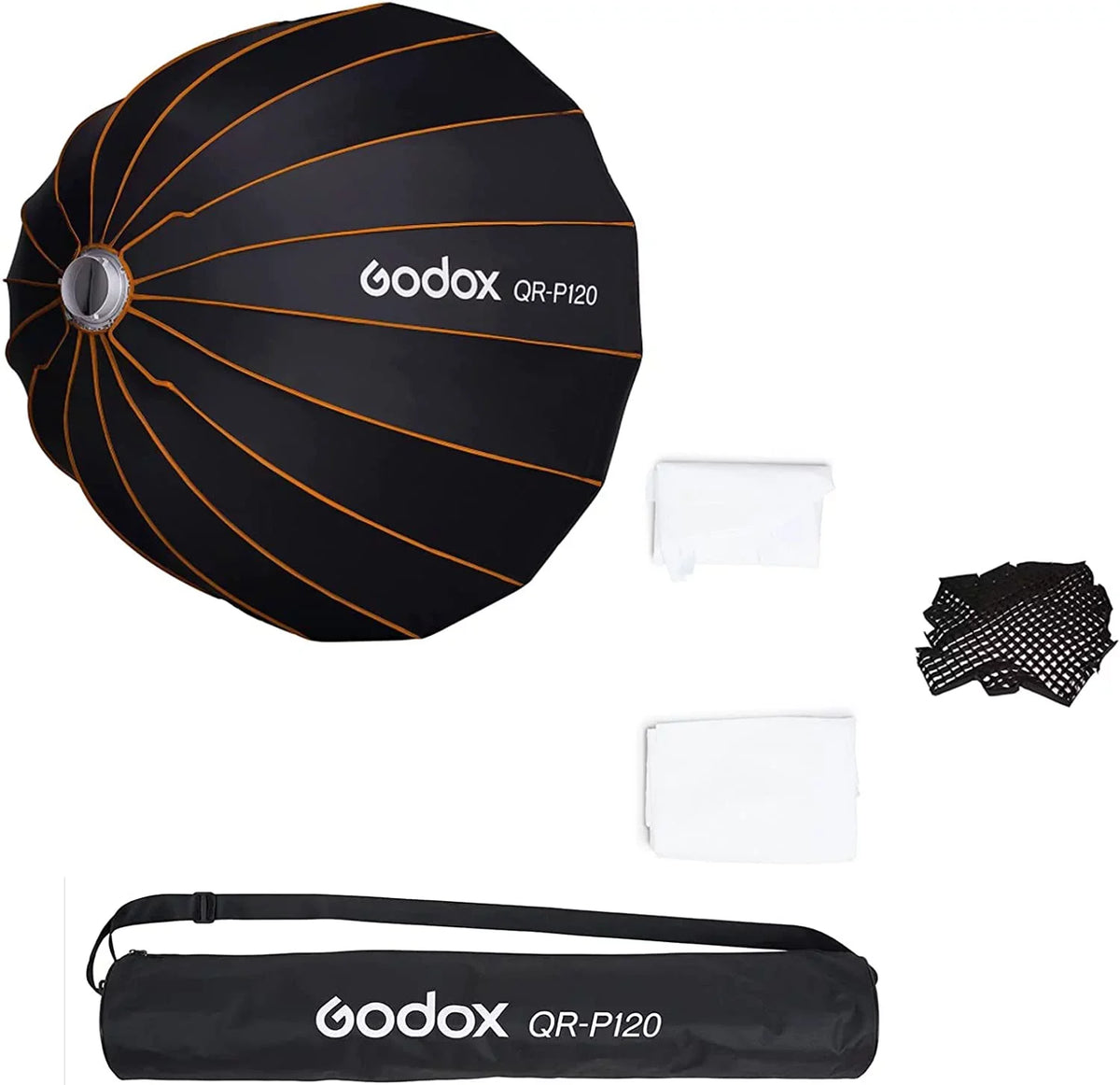 GODOX QR-P120 47.1 cm/120CM Parabolic Softbox Bowens Mount; Quick Release Parabolic Softbox; with Front & Inner Diffuser SL-60W AD600BM VL150 UL150 SL150II Amaran 100X 200D 200X w/Grid
