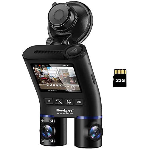 Blueskysea B2W 1080P Dual Dash Cam Front and Inside Dashcam HD Double Rotatable Lens Driving Recorder Camera with IR Night Vision 2'' Monitor 32GB SD Card for Uber Rideshare Lyft Car Driver