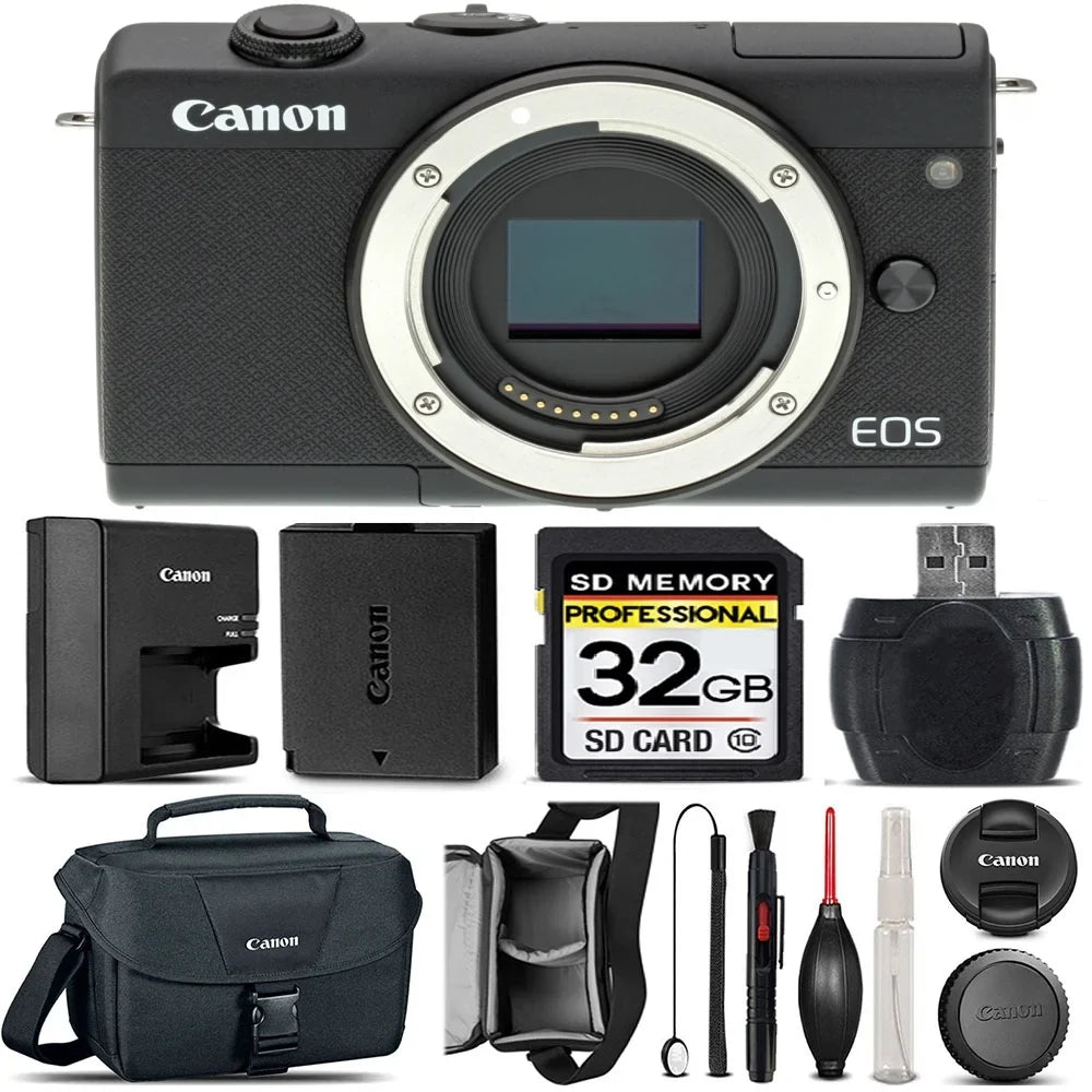 EOS M200 DSLR Camera (Body Only) + 32GB Class 10 Memory Card + EOS Shoulder Bag 100ES + Card Reader + Lens Cap Holder - International Version