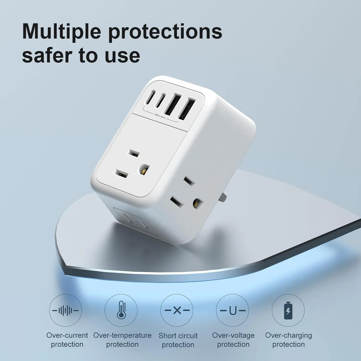 US to UK Plug Adapter, Foldable UK Travel Plug Adapter, Type G Power Adapter with 4 Outlets 4 USB Ports(2 USB C) Travel Essentials Plug with Bag for USA to Qatar Ireland England Kenya Dubai London