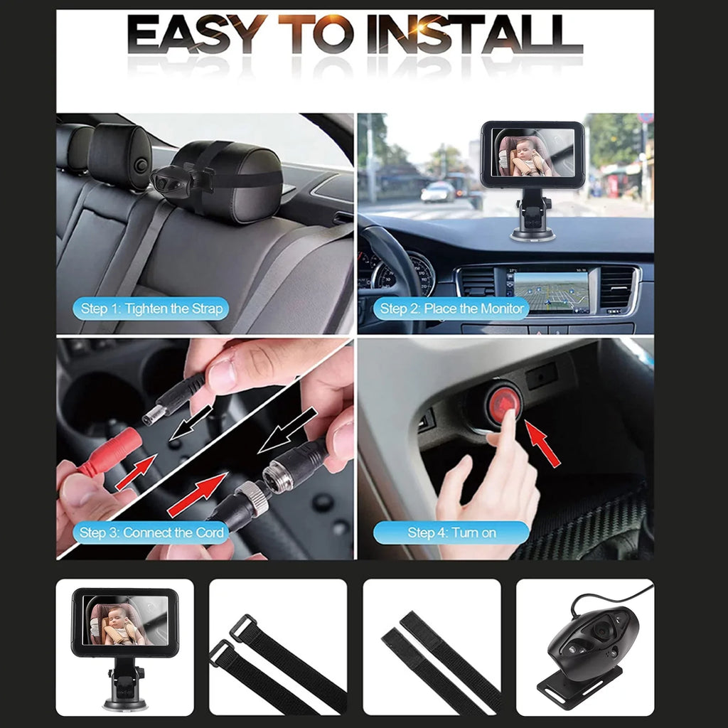 Pinnaco Baby Car High Resolution Camera Invigilator 5 Inch Mirror Display Night Vision 150° Wide View