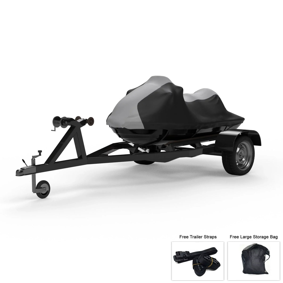 Weatherproof Jet Ski Cover For SEA DOO GTi 1997-2000 - GRAY / Black Color - All Weather - Trailerable - Protects from Rain, Sun, UV Rays, And More! Includes Trailer Straps And Storage Bag