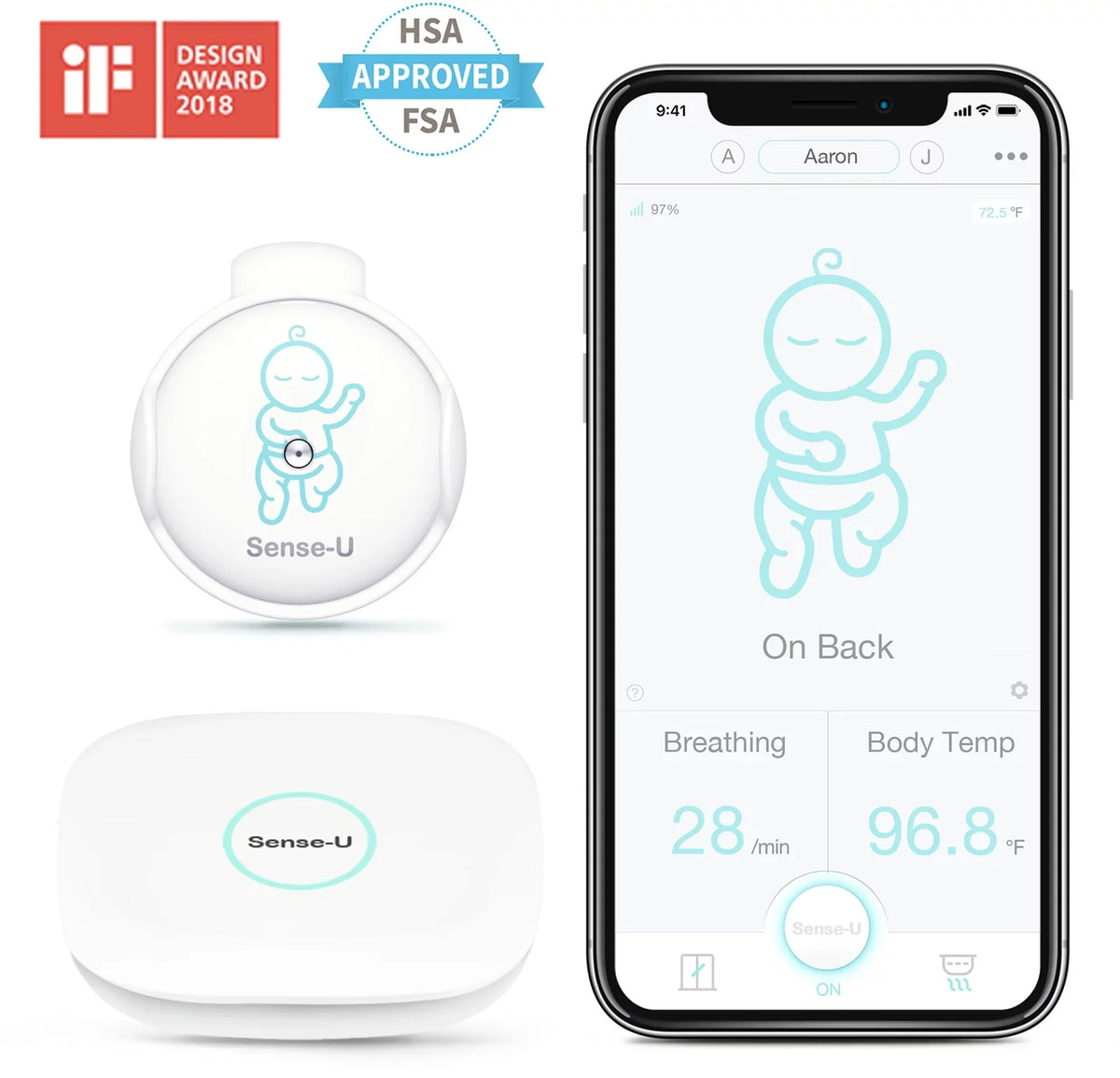 Sense-U Smart Baby Monitor 3+Camera; Audio; Video Baby Monitor That Notifies You for No Abdominal Movement; Rollover; High/Low Temperatures; Detected Motion; with Night Vision; 2-Way Talk; Long Range