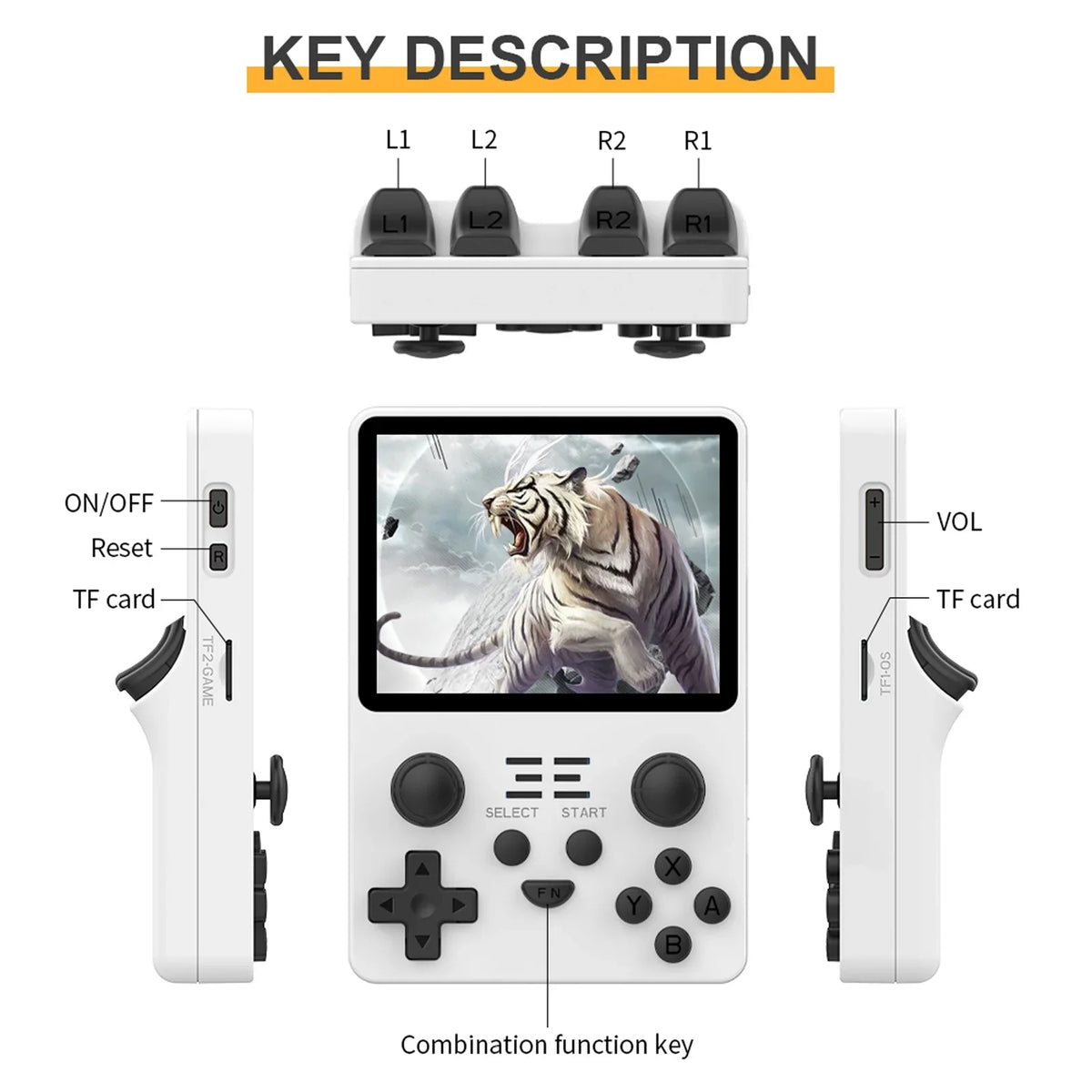 Game console,3.5 Inches IPS Console Portable Handheld Console 20 000 Display Open Source IPS Display Open (White) IPS Handheld 20000 Pre-Installed Save Console 20000 Pre-Installed VYBN