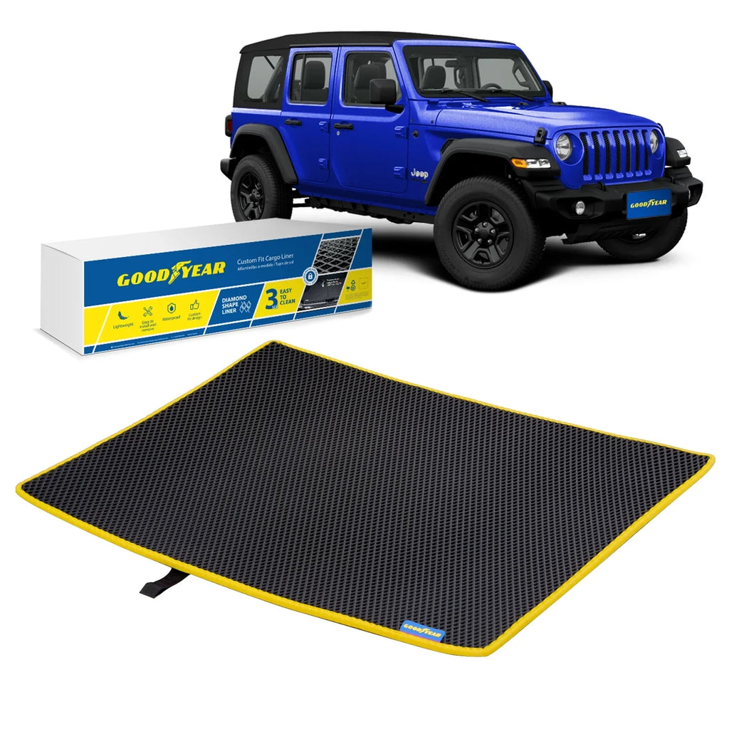 Goodyear Custom Fit Cargo Mat Liner for Jeep Wrangler 2019-2024 - Heavy Duty Trunk Liner, Dimond Shape, Luggage with Fluid Liquid & Dirt Trapping Technology - Anti-Slip Cargo Liner - GY004562