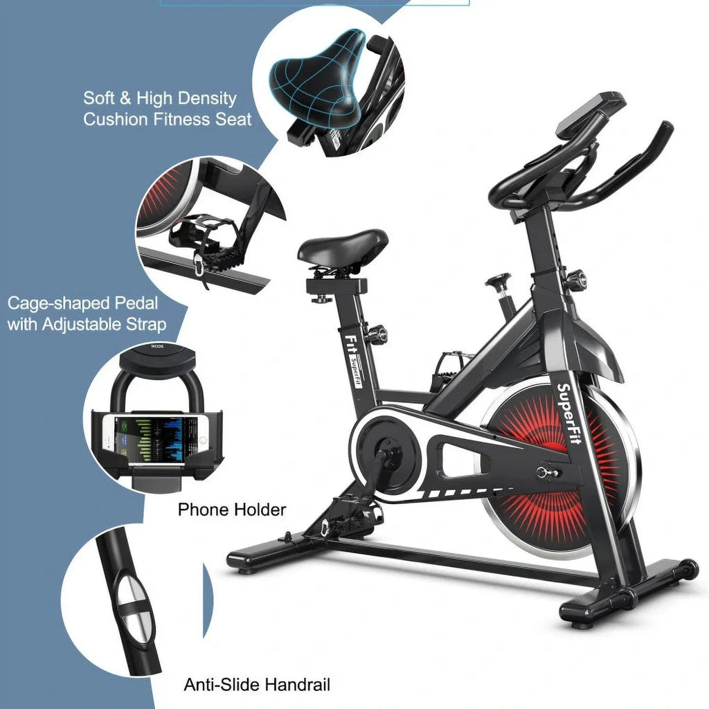 FEIKUQI Exercise Bicycle; Adjustable Resistance Silent Belt Drive; Gym Indoor Stationary Bike; Red