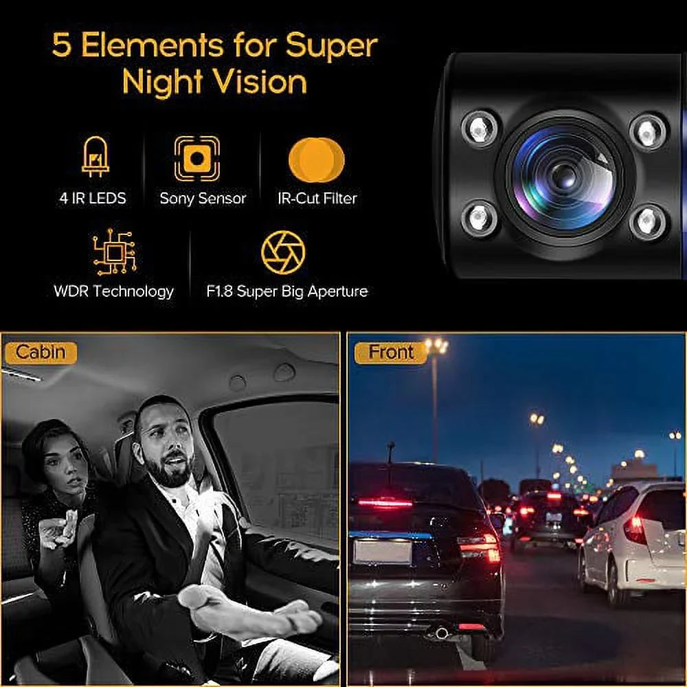 Blueskysea B2W 1080P Dual Dash Cam Front and Inside Dashcam HD Double Rotatable Lens Driving Recorder Camera with IR Night Vision 2'' Monitor 32GB SD Card for Uber Rideshare Lyft Car Driver