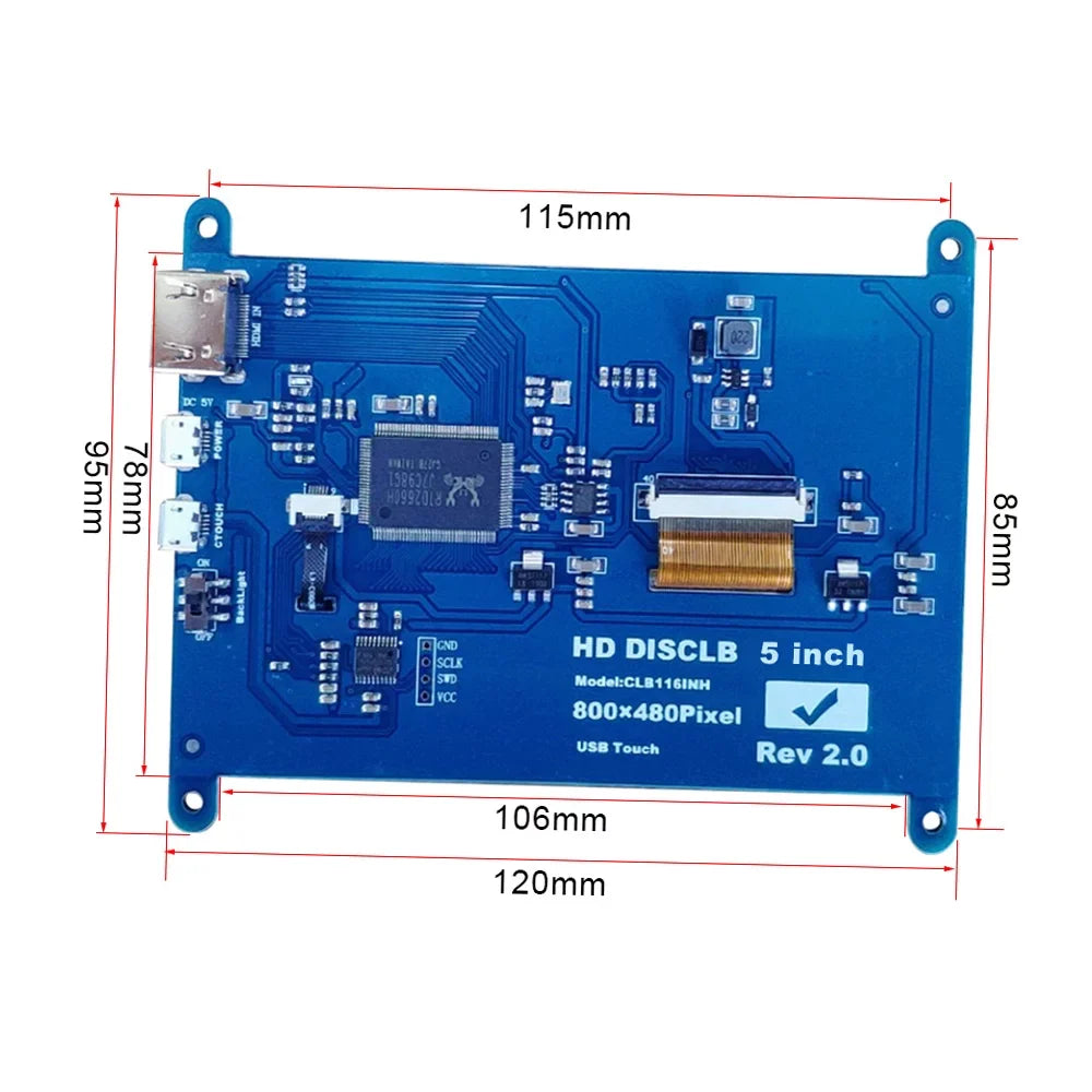 Aibecy 5 InchCapacitive Monitor Display 800*480 Resolution Small Portablewith USBInterface Compatible with Raspberry Pi Educational Tool