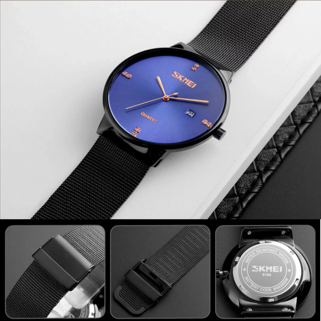 SKMEI Mens Ultra Thin Luxury Stainless Steel Watch, 30M Fluid Resistant