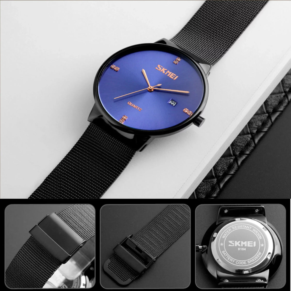 SKMEI Mens Ultra Thin Luxury Stainless Steel Watch, 30M Fluid Resistant