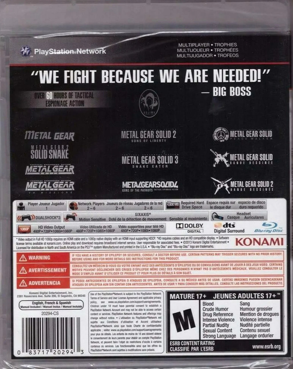 Metal Gear Solid The Legacy Collection - Playstation 3 PS3 8 Games in One