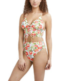 BCBGeneration Women's Printed Lace-Up V-Neck Midkini Swim Top Separate
