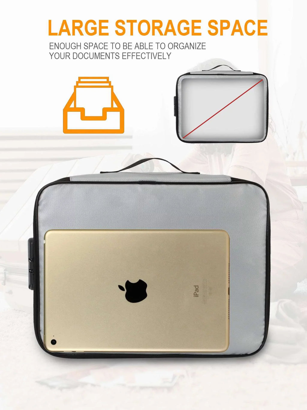 Luxtrada Fireproof Document Bag with Lock, Important Document Organizer Portable Travel Home Document Safe Holder Box for Mobile pc Files, Certificates (Gray)