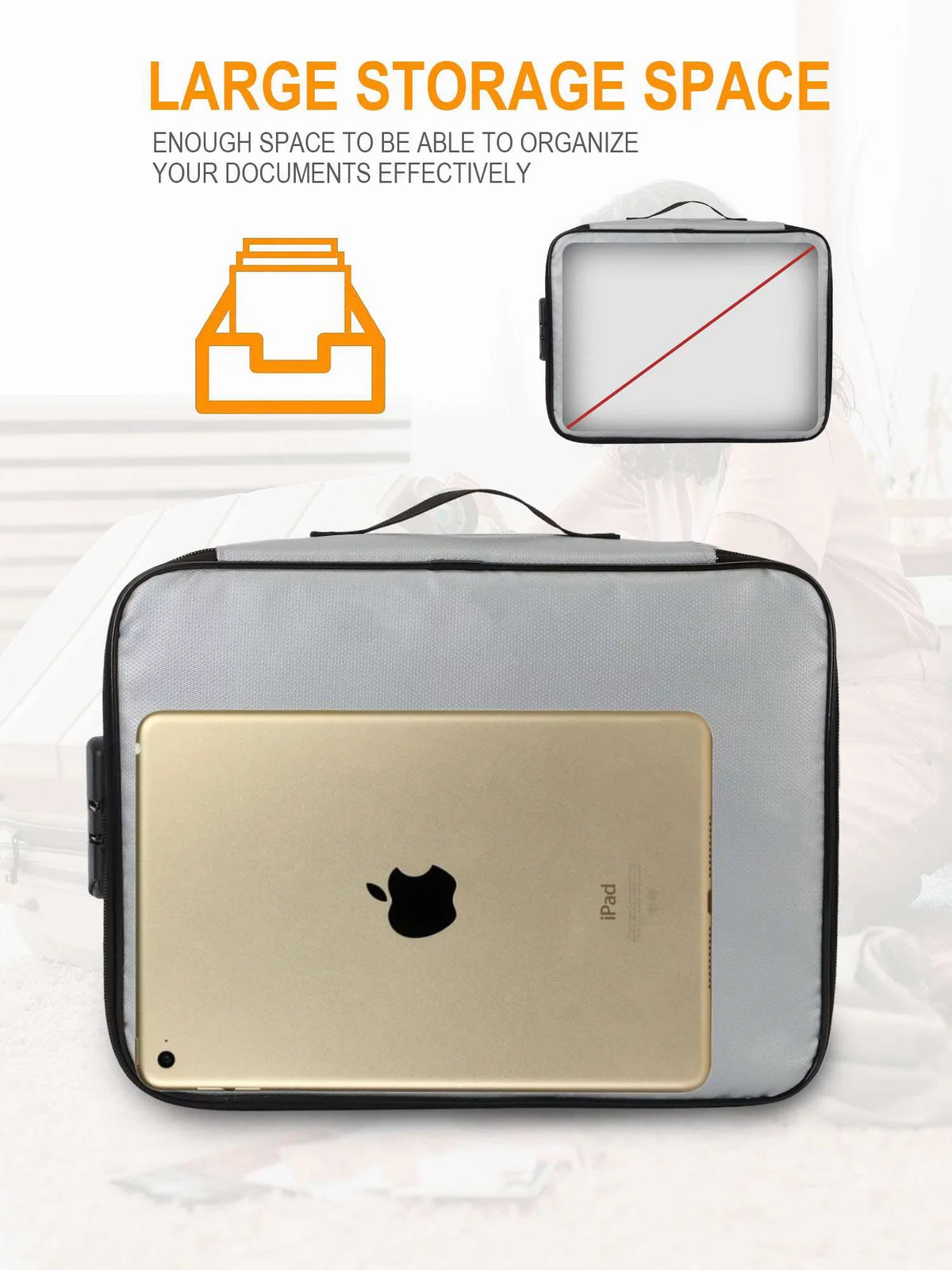 Luxtrada Fireproof Document Bag with Lock, Important Document Organizer Portable Travel Home Document Safe Holder Box for Mobile pc Files, Certificates (Gray)