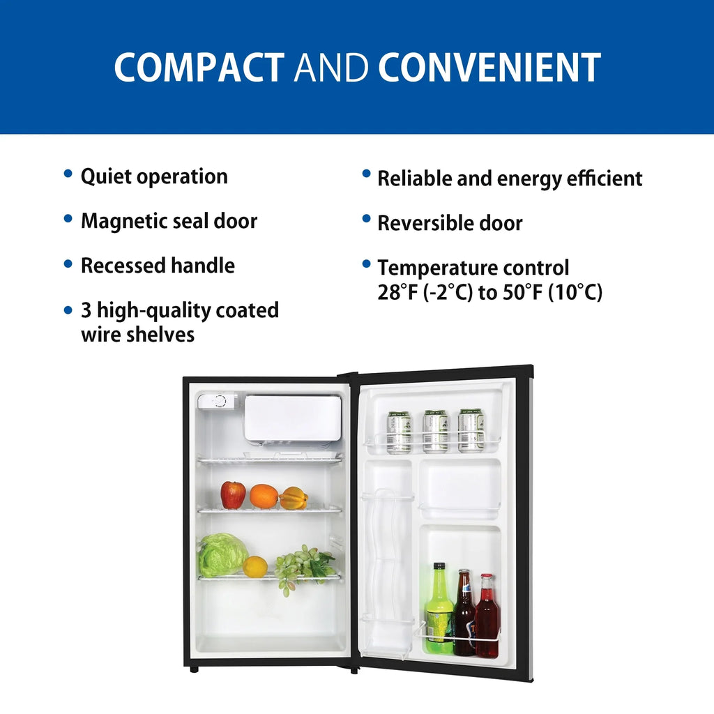 Koolatron Stainless Steel Compact Fridge with Freezer 4.4 Cu Ft (124L) Refridgerator
