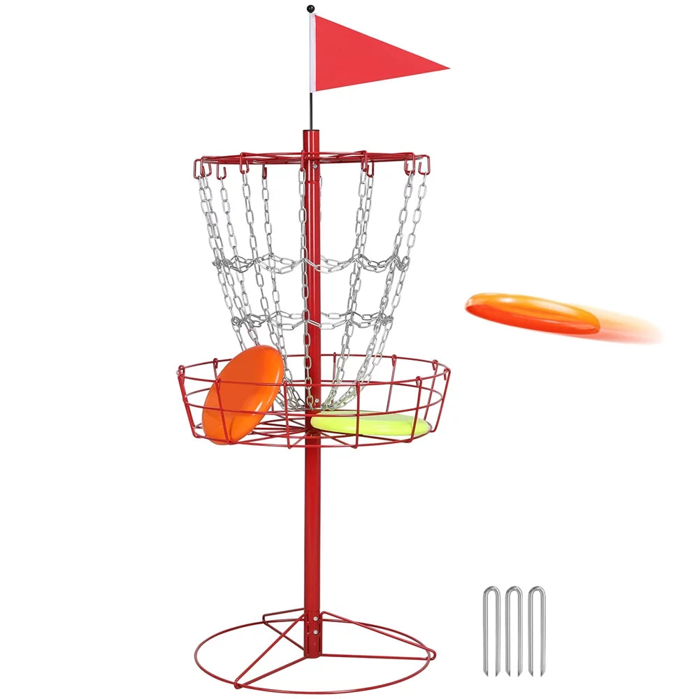 Easyfashion 12-Chain Metal Disc Golf Baske; Red