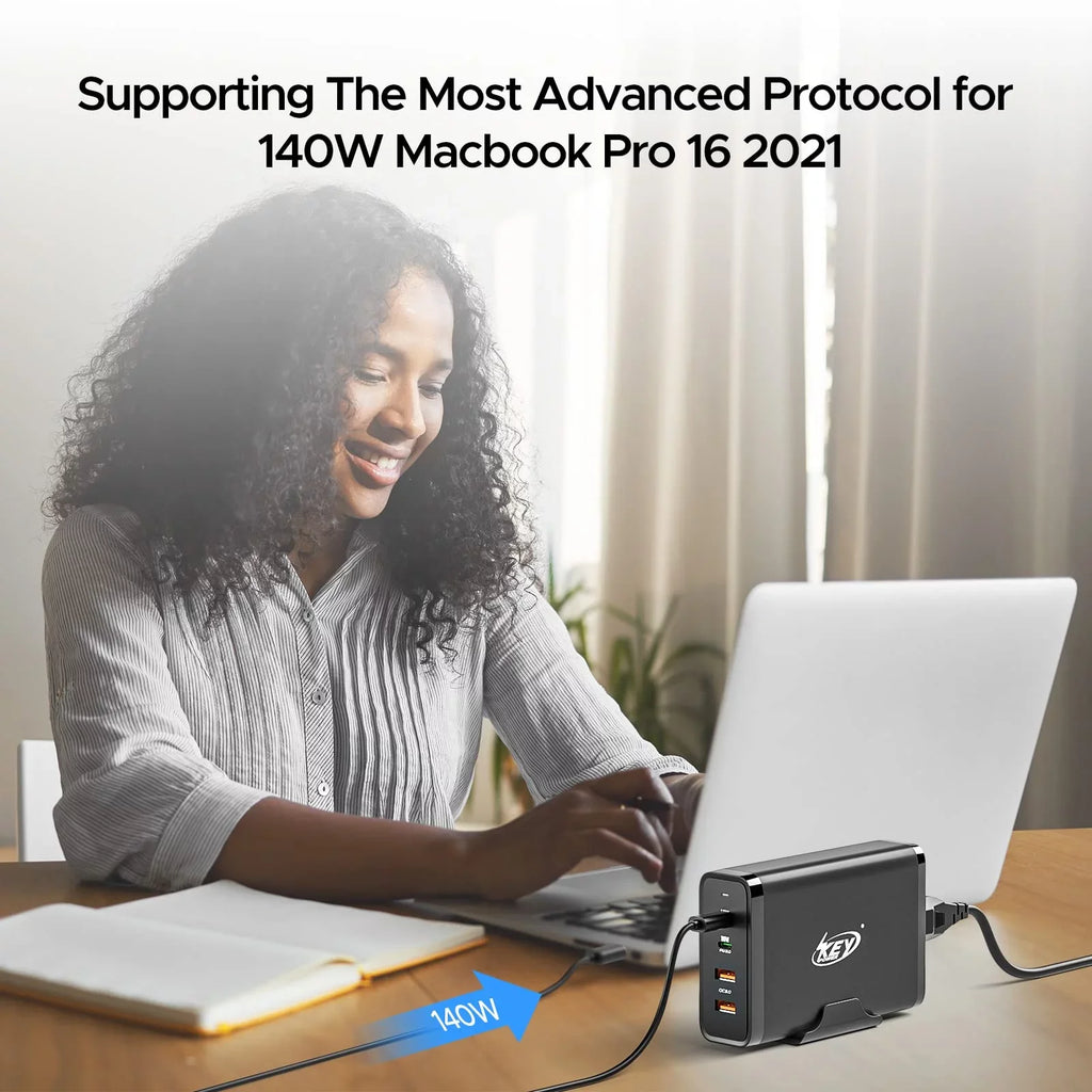 Key Power 245W USB C Charger Station, 140W PD 3.1 GaN Type C Power Adapter with 4Port Fast Charge for Macbook Air/ Pro 16", XPS, iPad, iPhone, Galaxy, Steam Deck