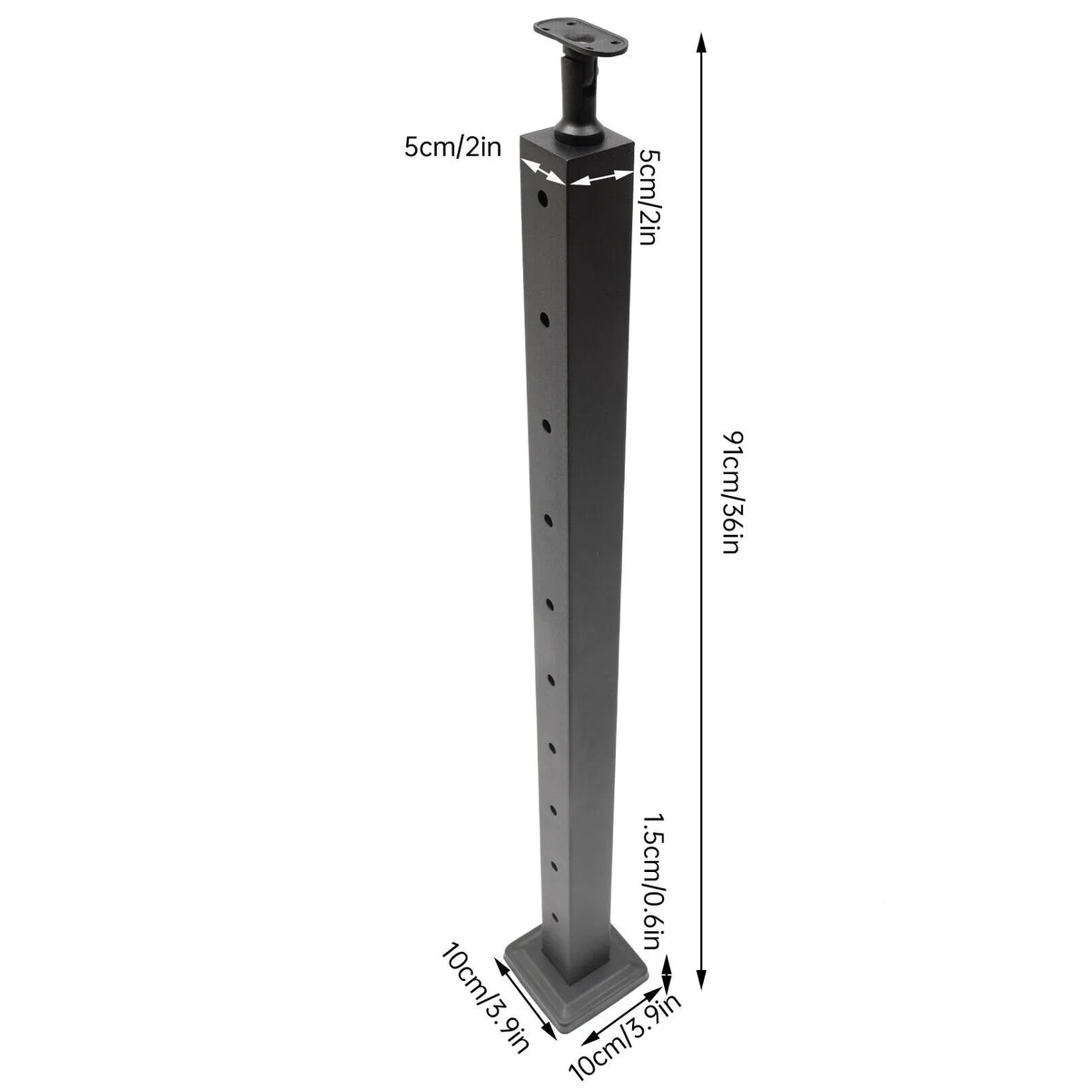 Cable Railing Post 36''x2''x2'' Stainless Steel Square Fence Post Level Two Sides Pre-Drilled for Wood Concrete Level Deck Cable Railing System