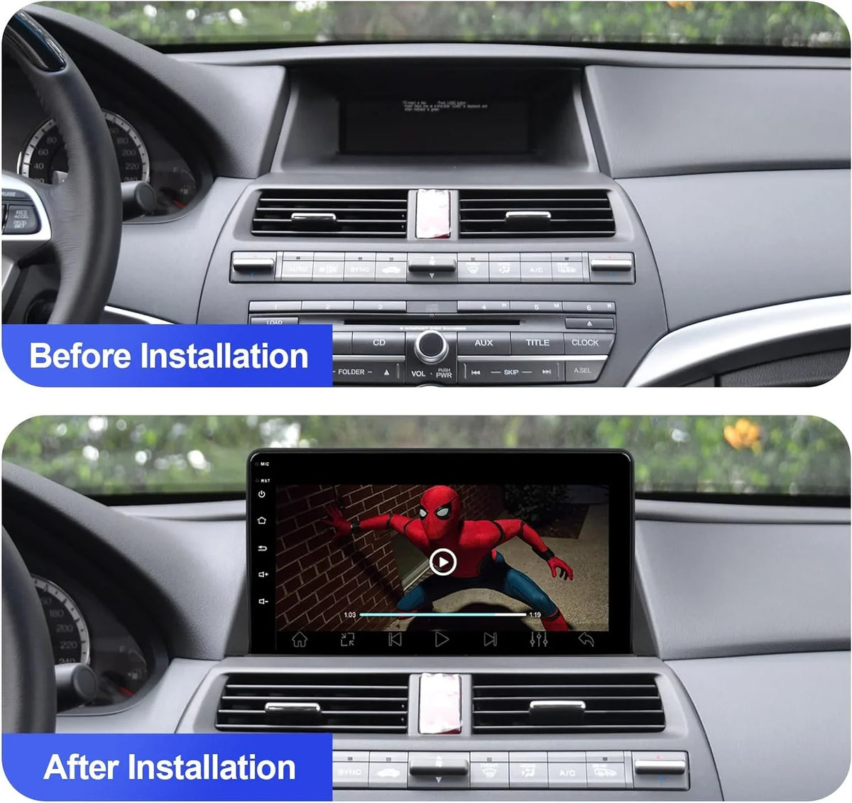 THONZER 2+32G 10.1 inches Android 10 Double Din Car Stereo for Honda Accord 8th 2008 2009 2010 2011 IPS Monitor Display Car Radio with Carplay & Android Auto Support Backup Camera GPS Navi FM BT