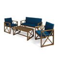 GDF Studio Arcadia Outdoor Acacia Wood 4 Seater Chat Set with Cushions, Brown and Dark Teal