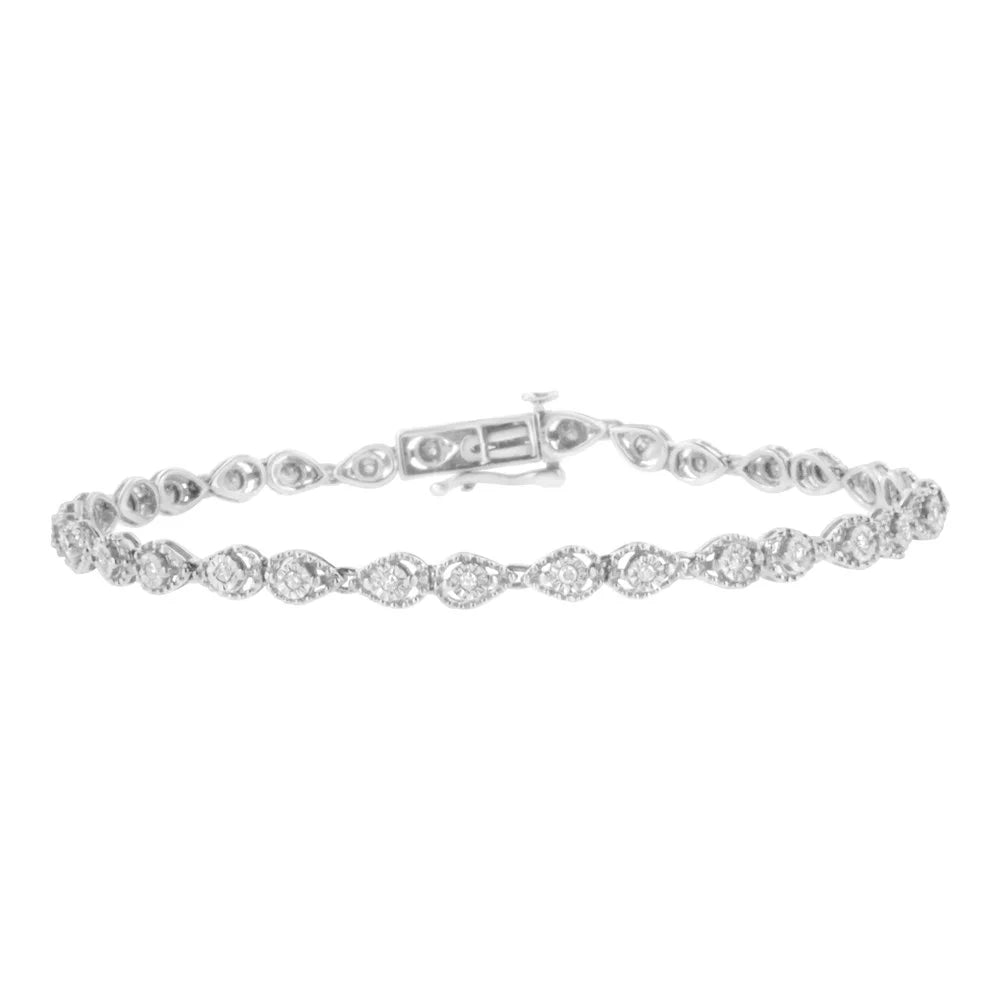 .925 Sterling Silver 1/2 cttw Miracle-Set Diamond Pear Shaped Link Bracelet (I-J Color; I3 Clarity) - 7.25"