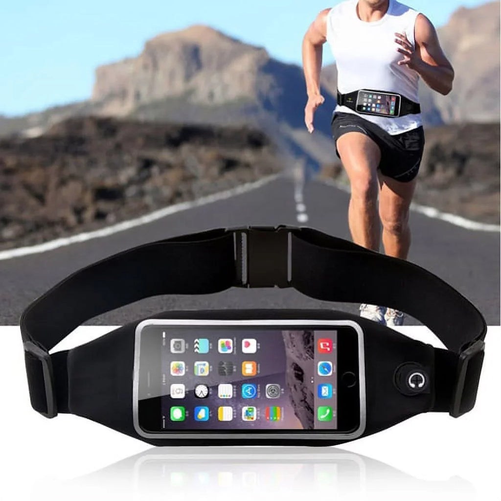 Black Sports Running Workout Waist Bag Belt Case w Blue Earbuds Handsfree Earphones Mic G1N for K7 K10, Aristo, K8, V20, G6, V10, Q6, V30, K30, X Venture, K20 V, G Vista, Premier LTE, Plus