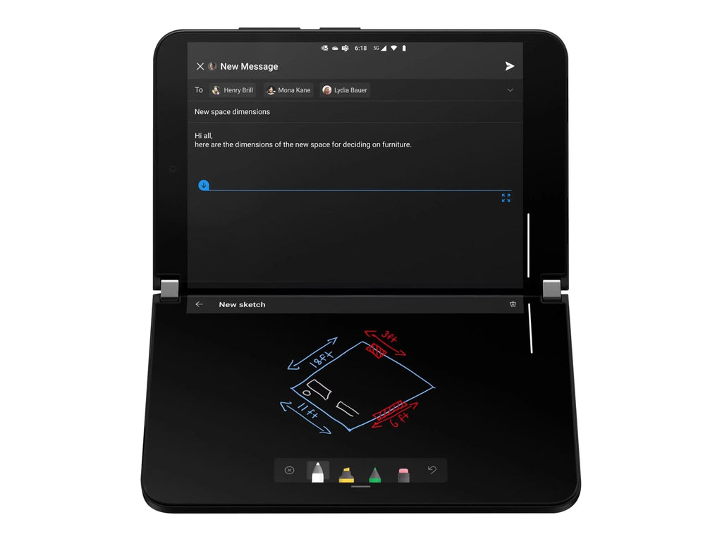 Surface Duo 2 - 5G smartphone - dual-SIM - RAM 8 GB / Internal Memory 256 GB - OLED display - 8.3" 2688 x 1892 pixels (90 Hz) - 3x rear cameras 12 MP, 12 MP, 16 MP - front camera 12 MP - obsidian